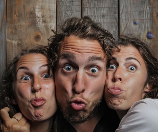 Trio complice qui fait des grimaces